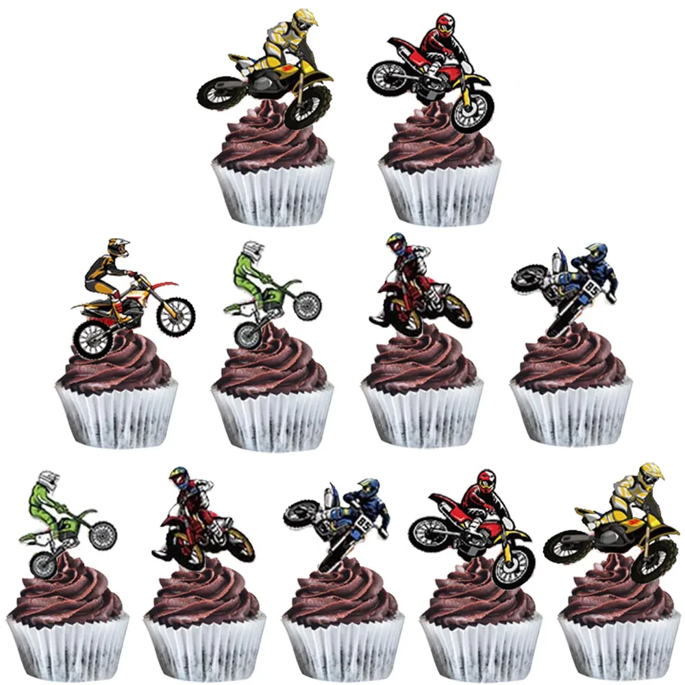 Dirt Bike Birthday Party Decor Moto Cupcake Topper Boy Motorcycle Birthday Cake Decors Dirt Bike Forniture Per Feste A Tema