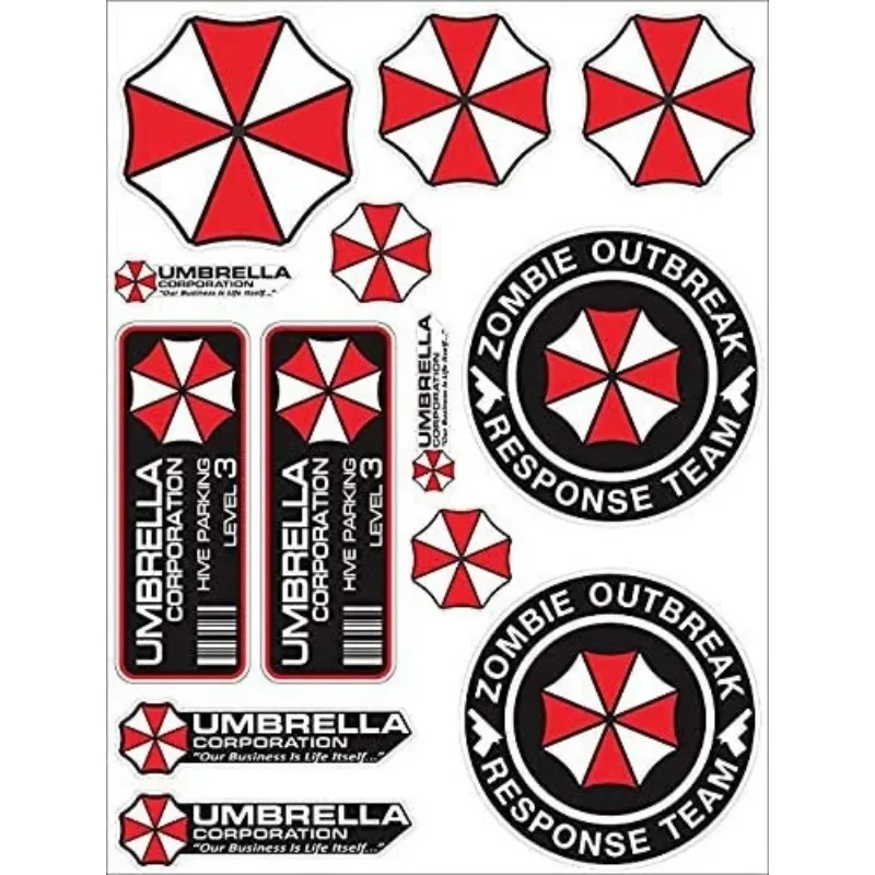 Per A4 Umbrella Corporation Set Zombie Sticker Decal Pegatinas Raccoon City Car Truck Bumper Bike Helmet Notebook