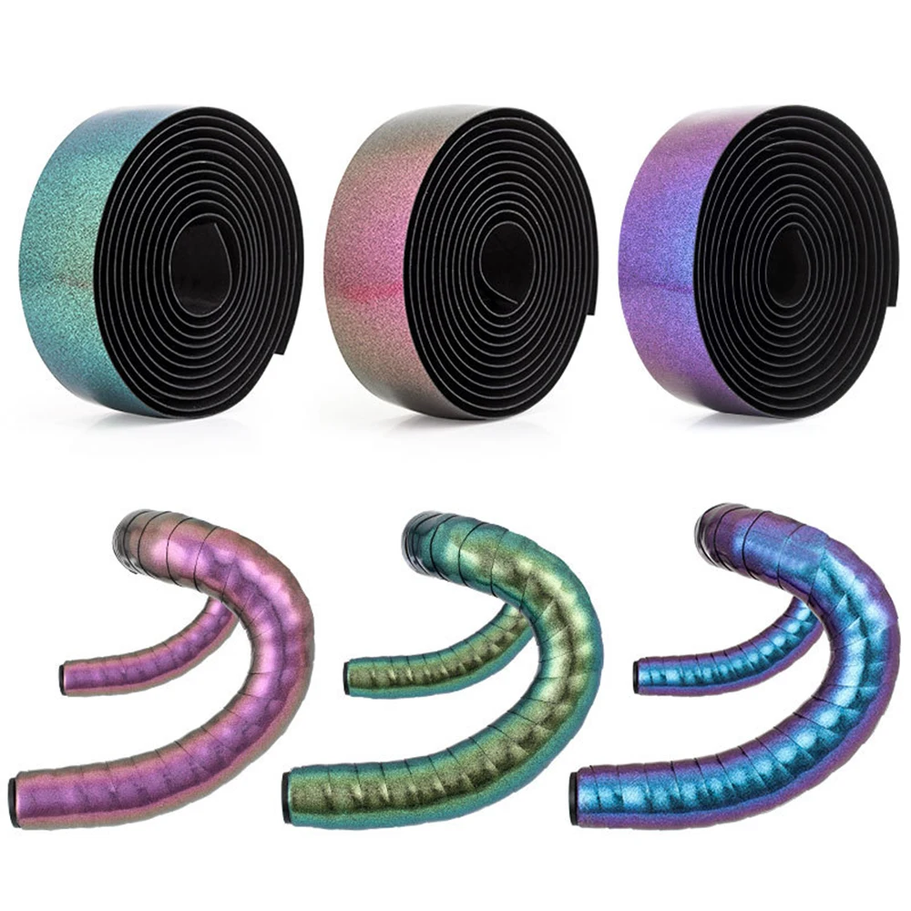2 Pezzi Chameleon Color Road Bike Bar Tape Eva Pu Nastro Manubrio Per Bicicletta Traspirante Sudore Anti-Skid Ammortizzatore Wrap Tape 2150Mm