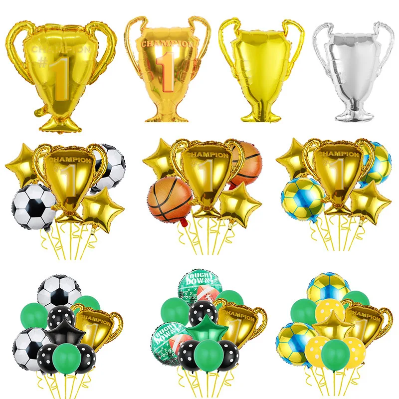 Champion Trophy Alluminio Film Balloon Football Match Ballon Cheer Soccer Champion Happy Birthday Party Decor Bambini Adulti Balon