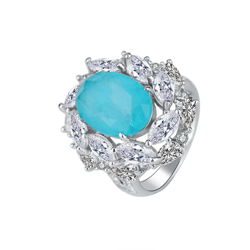 S925 Silver Treasure Palaiba Emerald Denier 10*14 Bikou Hand Ring