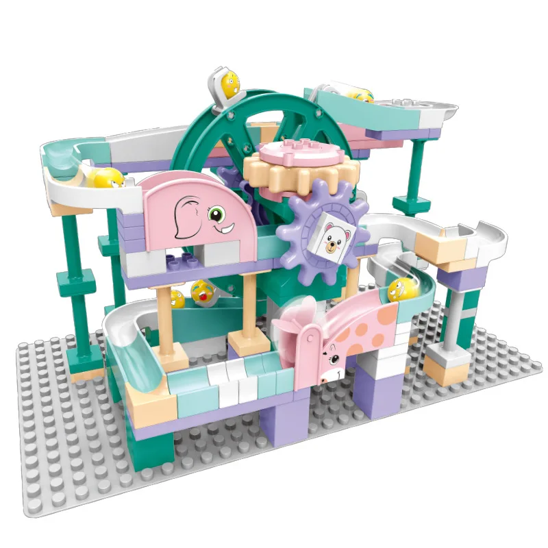 Musica Elettrica Marble Run Ruota Panoramica Montagne Russe Gear Tracks Special Elephant Giraffa Slide Compatibile Large Building Block