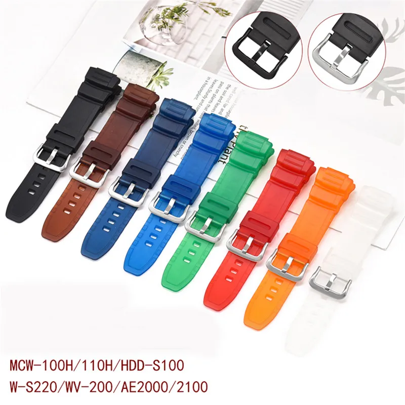 Cinturino In Resina Per Casio Mcw-100H/110 H/W-S220/Hdd-S100 Wv-200/Ae-2000/2100 16Mm Accessori Per Orologi Sportivi Impermeabili
