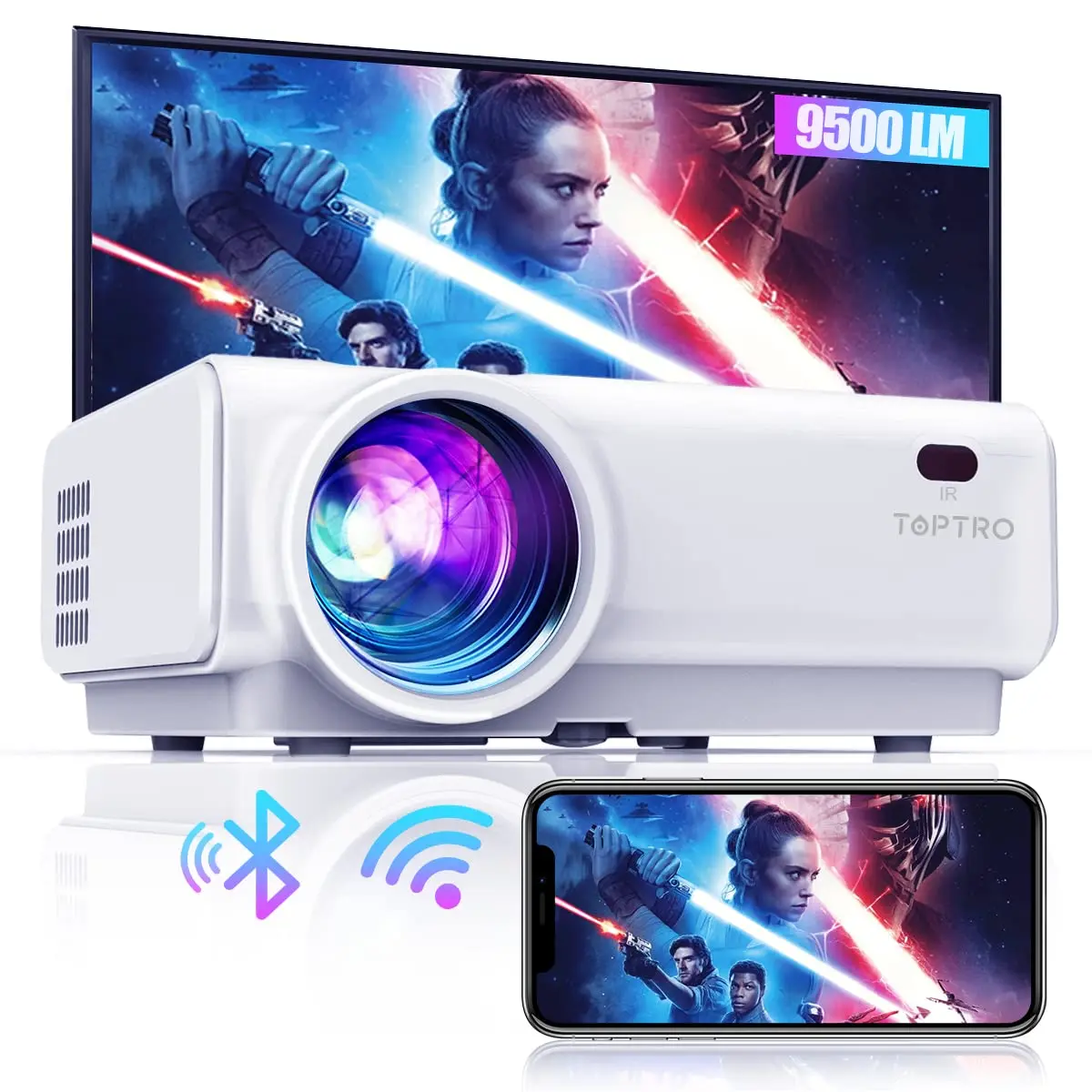 Mini Proiettore Toptro Tr21 9500Lumen Supporto Per Proiettore Bluetooth Wifi Proiettore Video Domestico 1080P Proiettore Cinematografico Portatile