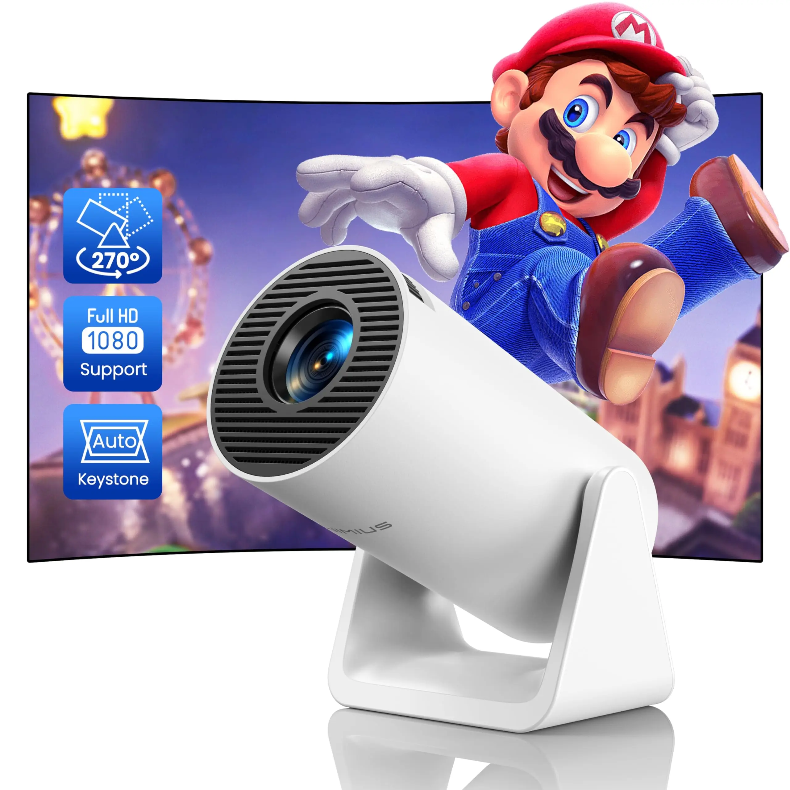 Wimius S27 Mini Proiettore 1080P Supporto Con Staffa Rotante A 270 ° 300 Ansi 5G Wifi Bluetooth Auto Keystone Home Projector