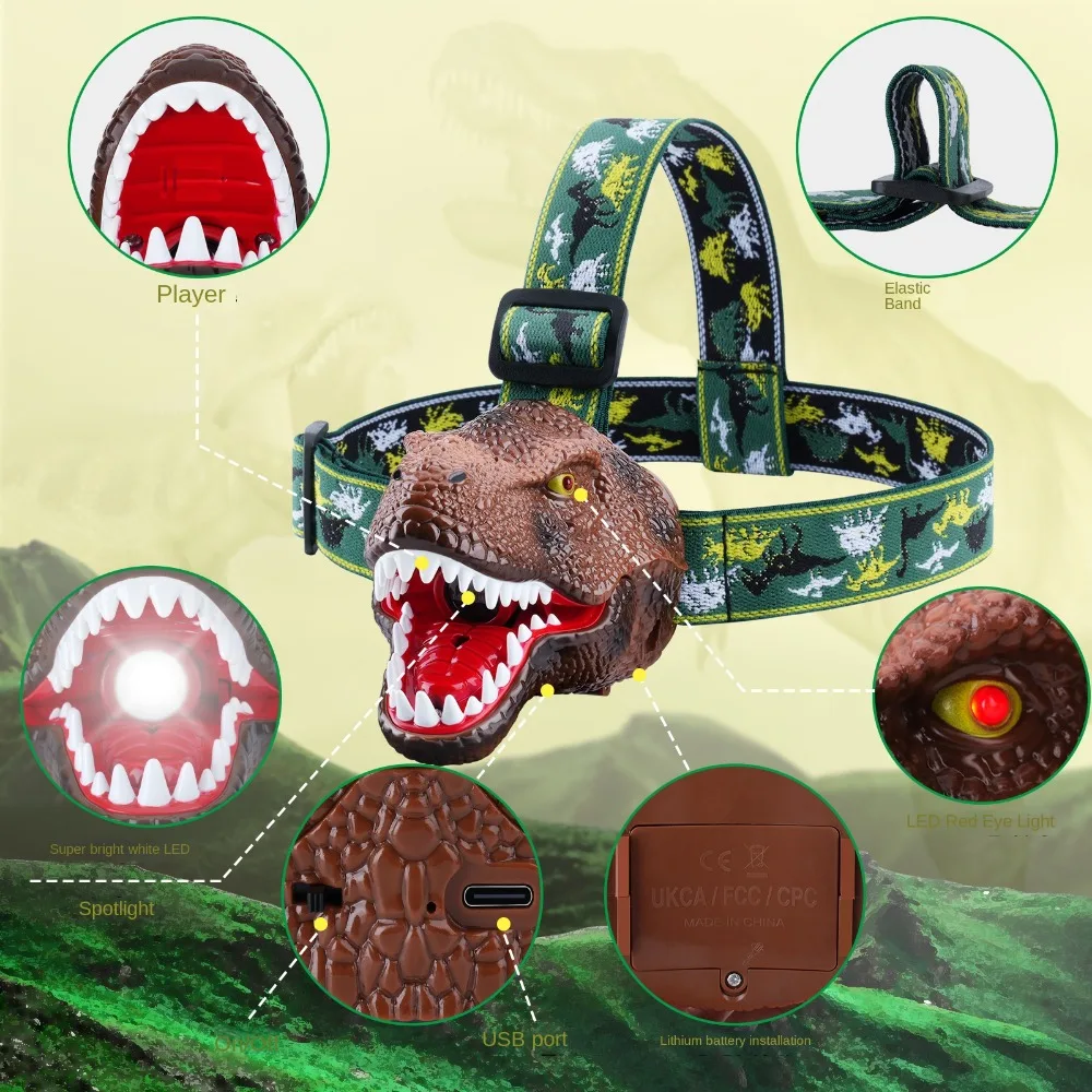Verde Marrone Dinosauro Faro Regalo Ideale Pvc Velociraptor Lampada Frontale Tyrannosaurus Rex Led Headlights Natale Halloween