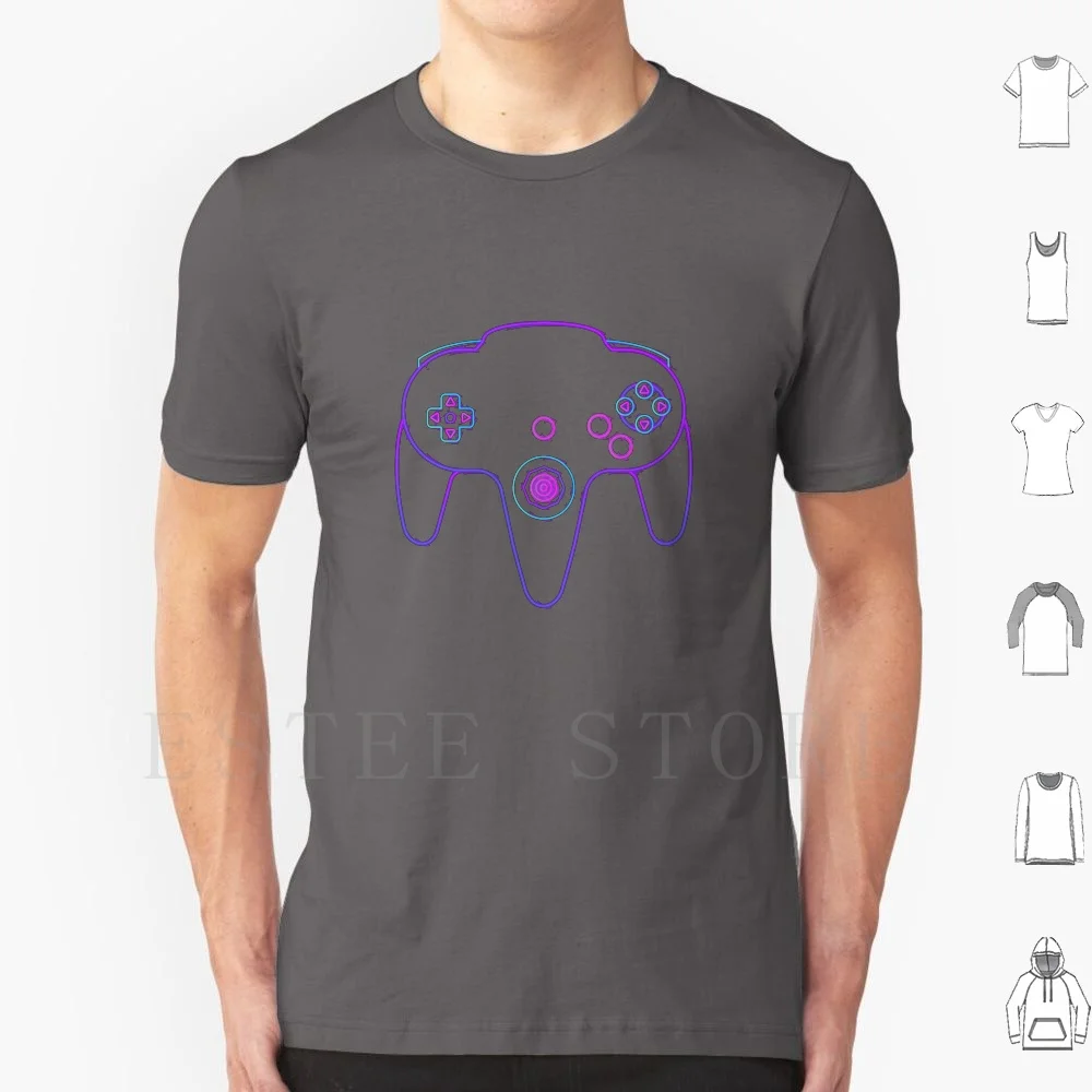 Neon Controller N64 T Shirt Uomo Cotone 6Xl N64 64 Bros Controller Console Neon Retro Videogioco Gaming Gamer