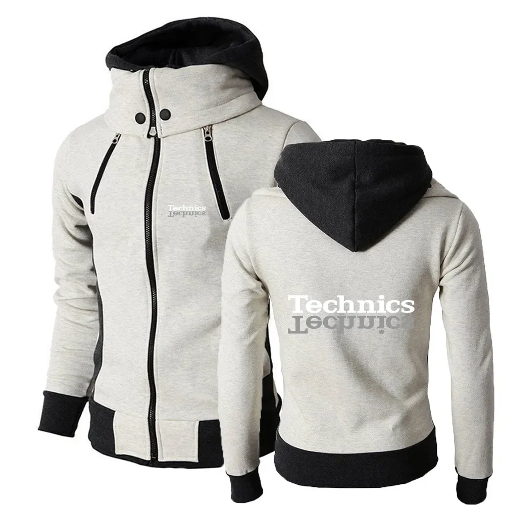 Technics 2024 Men'S Dj 1200 Giradischi Music New Autunno Inverno Print Jacket Outdoor Warm Double Zipper Hooded High Collar Jacket