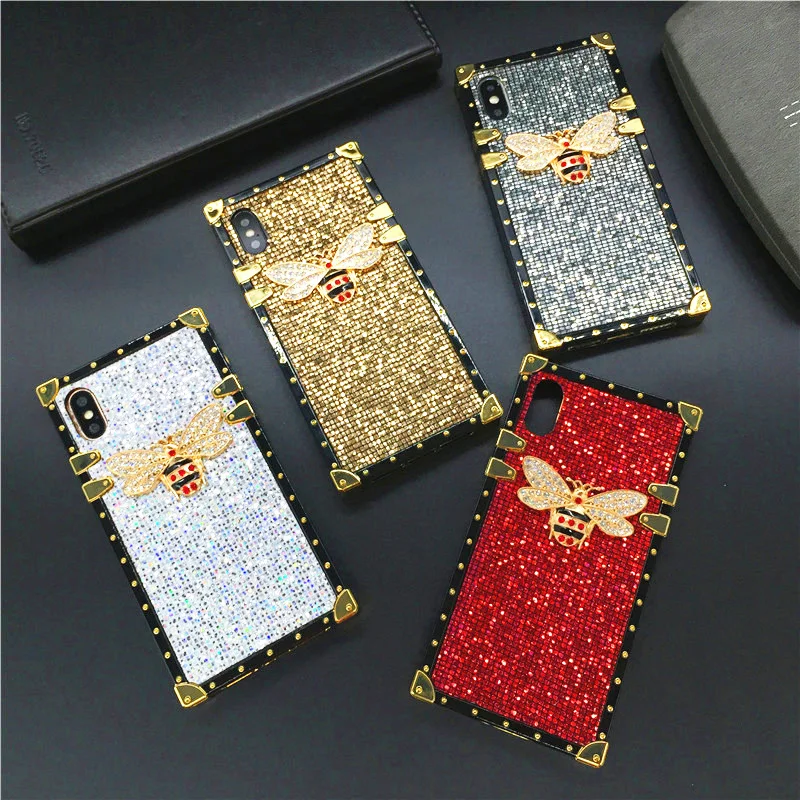 Custodia Glitter Quadrata Di Lusso Gold Bee Cover Per Xiaomi Redmi Note 12 Pro Note 10 Pro Max Note 11 Pro 9A 9C 10 10A 10C 12C Poco X3