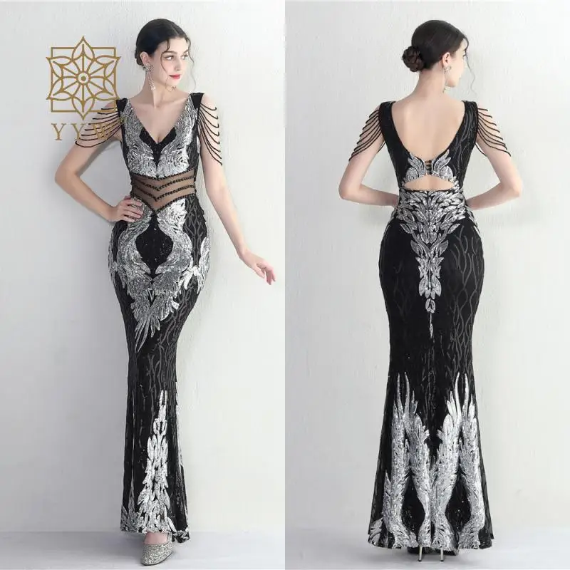 Abiti Con Strass Per Le Donne Abito Da Sera Con Perline A Rete Sexy Con Ricamo Floreale Senza Schienale Abito Con Paillettes Vestito Eid Ul-Fitr Abito