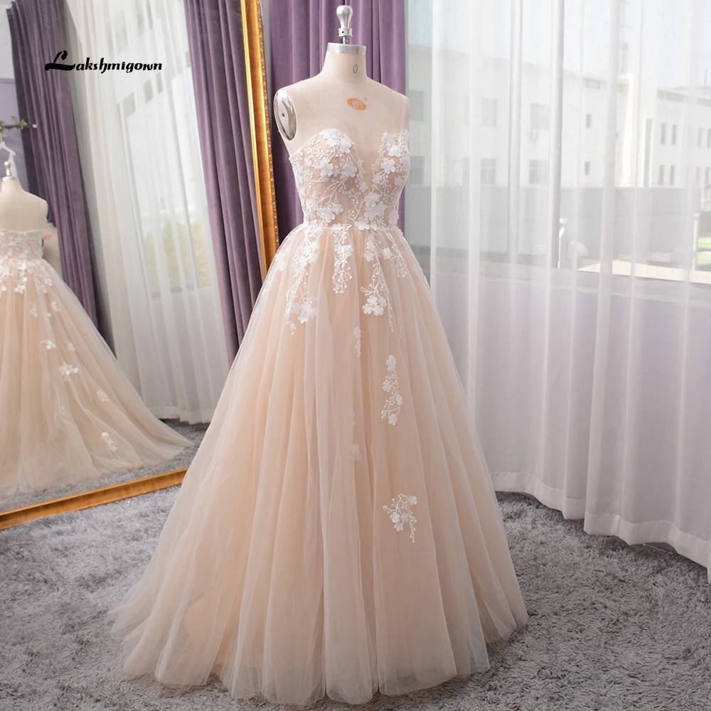 Abito Da Sposa Boho Champagne Abito Da Sposa Spiaggia 2022 Vestito Sposa Tulle Sexy A Line Abiti Da Sposa Scollo A Cuore
