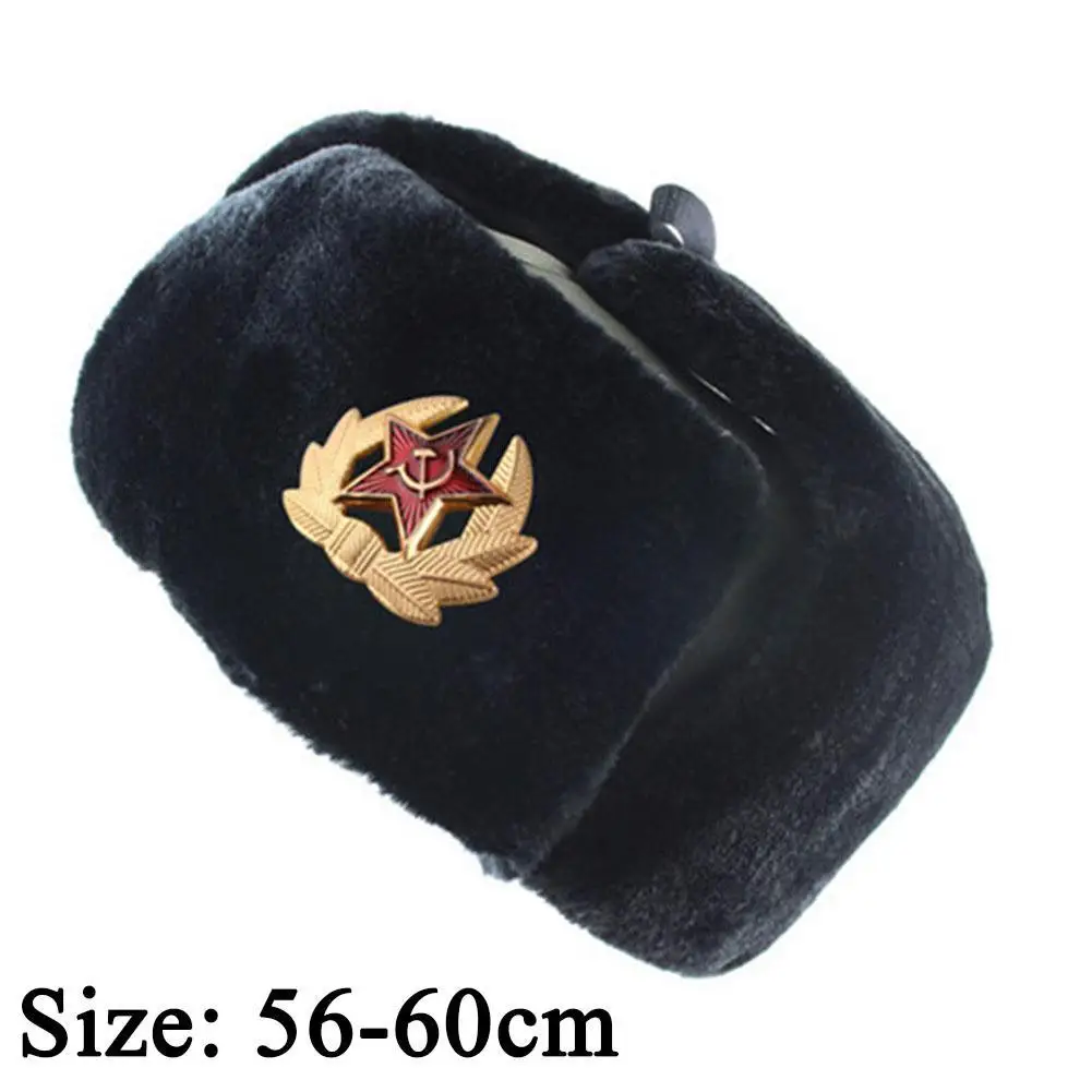 1Pc Distintivo Militare Dell'Esercito Sovietica Russia Ushanka Bomber Hat Winter Fur Trooper Men Earflap Faux Hats Trapper Caps Rabbit P3E3