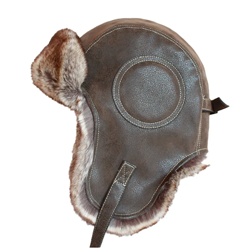 Cappelli Bomber Invernali Peluche Paraorecchie Russian Ushanka Con Occhiali Uomo Donna Trapper Aviatore Pilot Faux Leather Fur Snow Caps