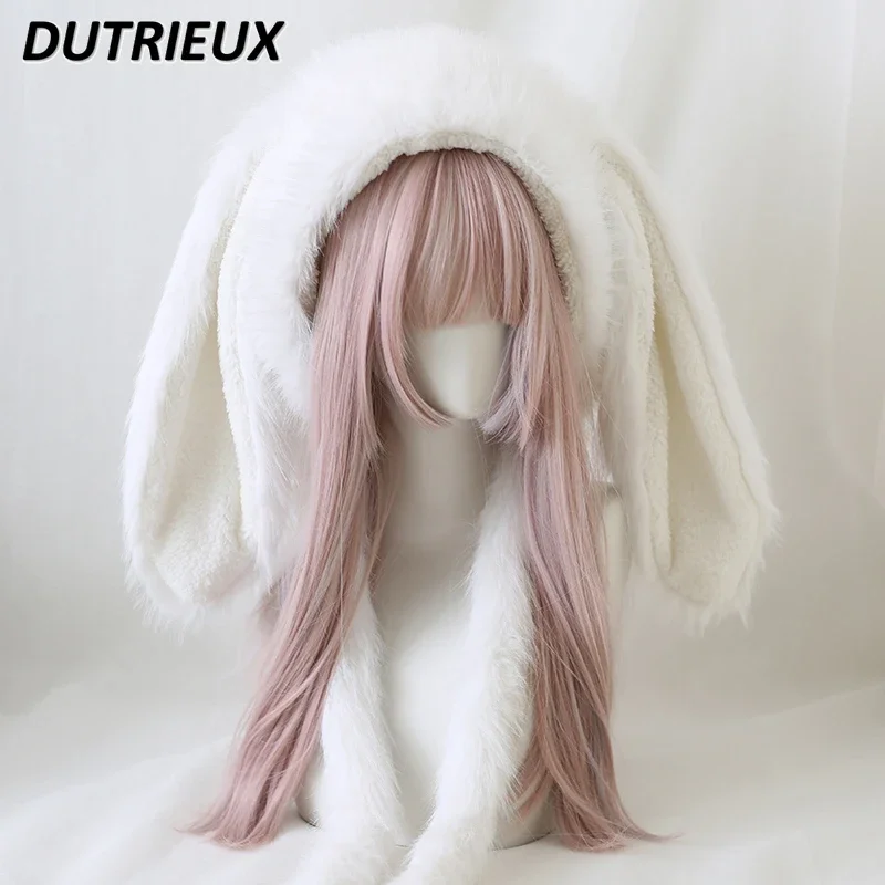 Original Subculture Rabbit Ears Warm Hat Lolita Cute Plush Ushanka Winter Caps For Women Sweet Girl Imitazione Mink Bomber Hats