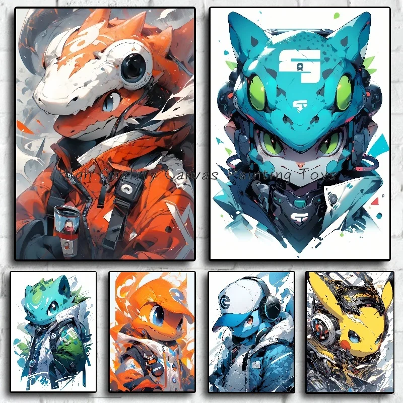 Pokemon Charizard Pikachu Fashion Style Anime Peripheque Art Mural Peinture Sur Toile Décoration De Chambre Moderne Image