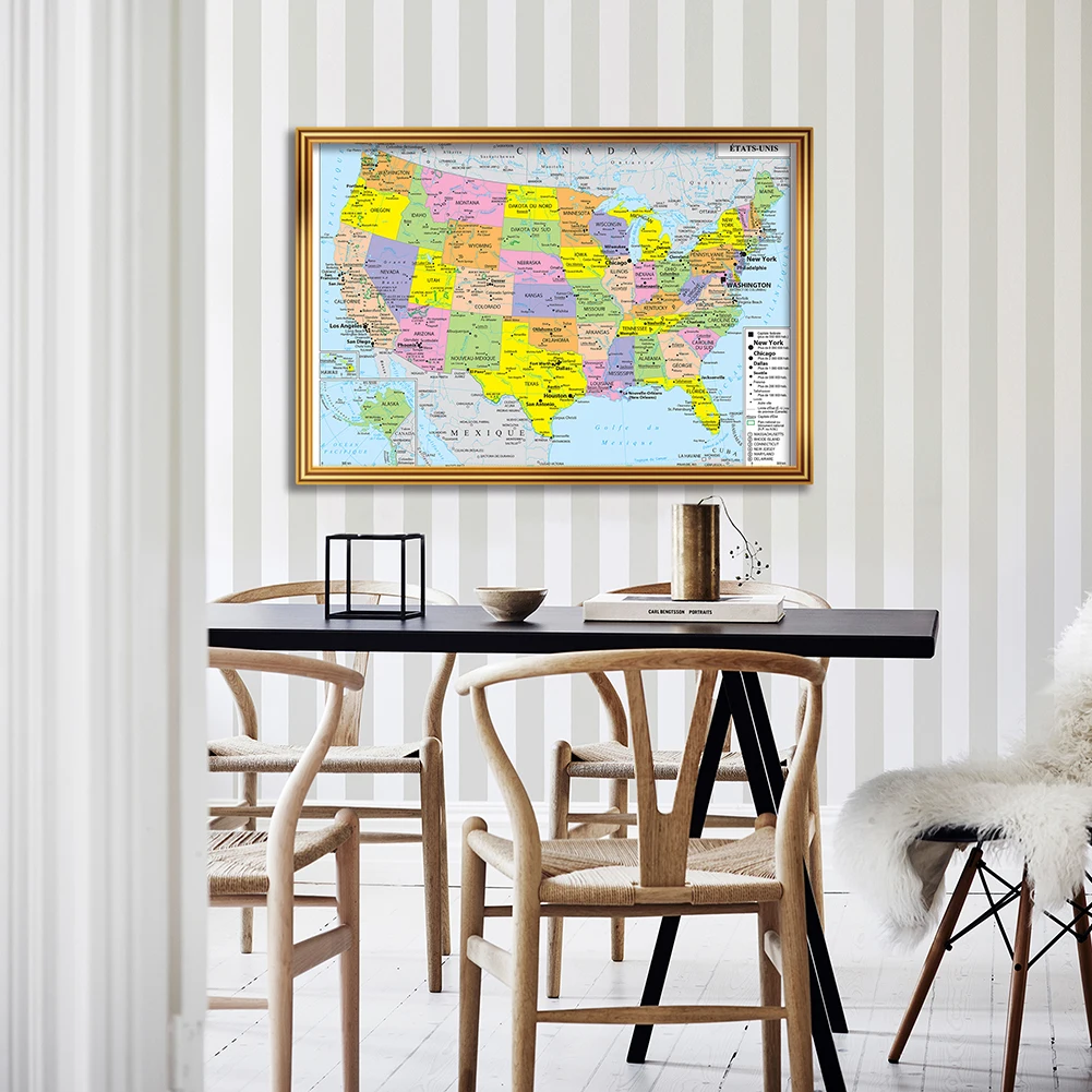 90*60Cm La Mappa Politica Usa Mappa Dettagliata In Francese Wall Art Poster Tela Pittura Soggiorno Decorazioni Per La Casa Materiale Scolastico