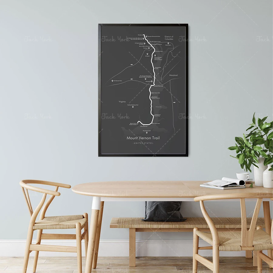 Mappa Delle Piste Di Mount Jis | Poster Della Pista Di Mount Jis | George Washington Memoriale Parkway | Escursionismo Usa | Mappa Delle Piste Art
