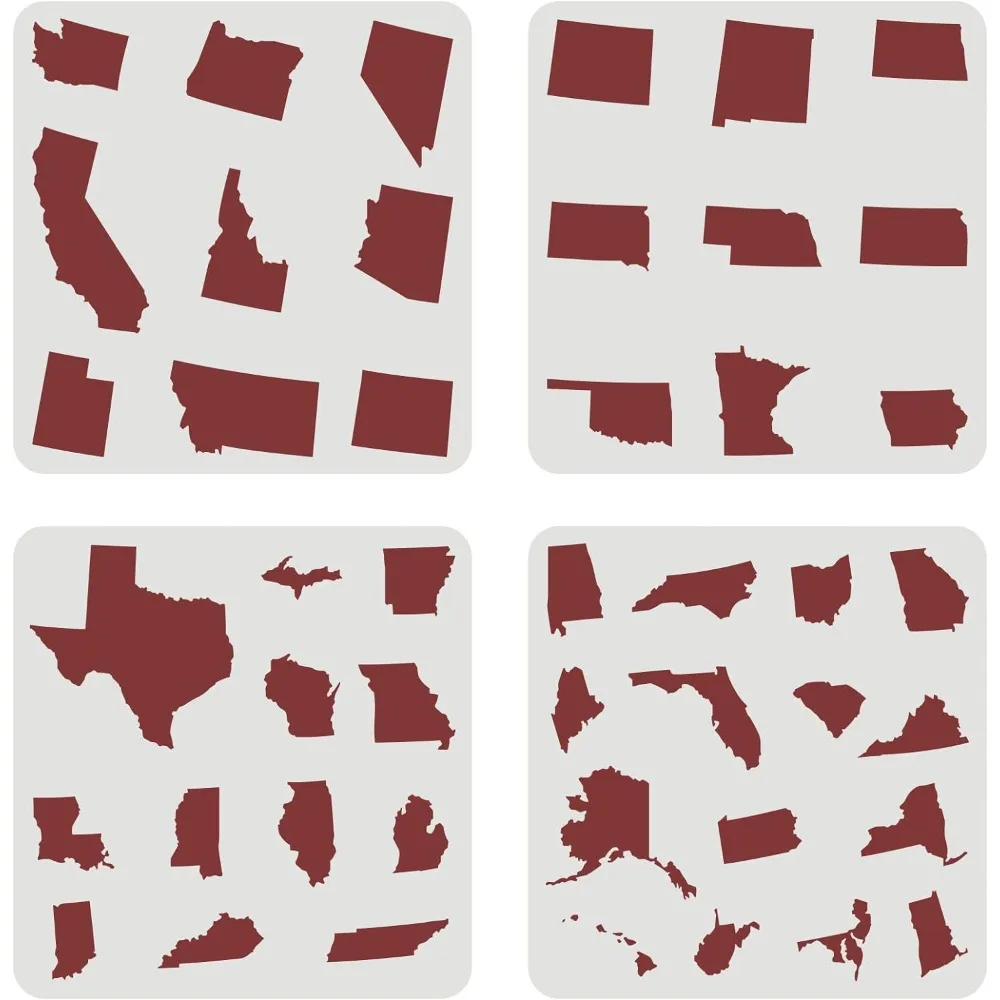 4 Pz Usa 45 Stati Stencil 11.8X11.8 Pollici Stati Uniti Mappa Stencil Modello Set Plastica Stati Uniti Mappa Contorno Stencil