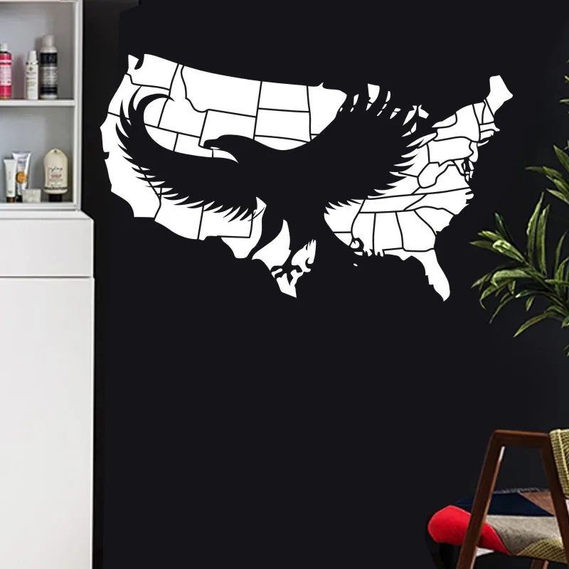 Usa Eagle Map Wall Stickers Large New Design Coffee Shop Pattern Wall Decal Vinyl Poster Sticker Usa Hawk Map Decalcomanie