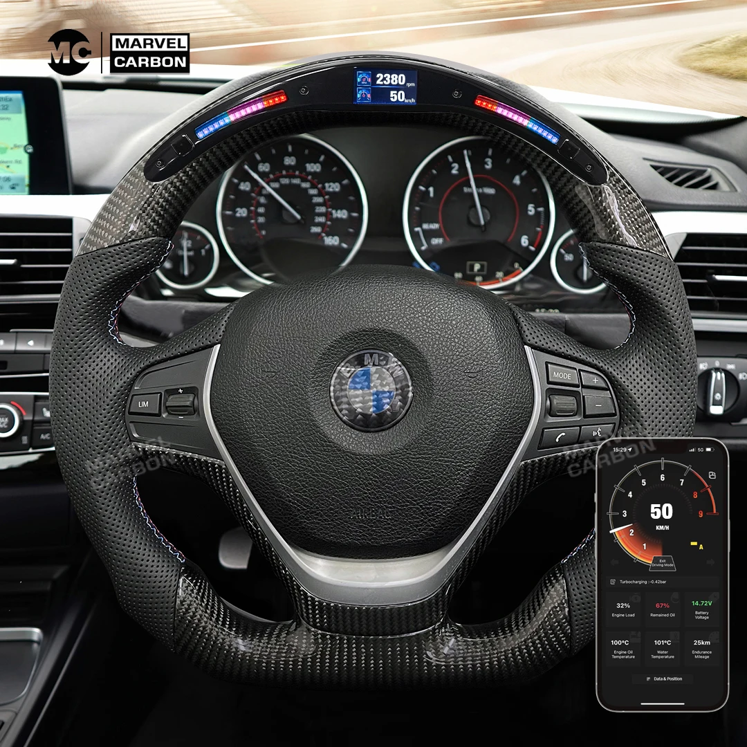 Display Del Volante Con Prestazioni A Led Compatibile Per Bmw F30 + 100% Vera Fibra Di Carbonio