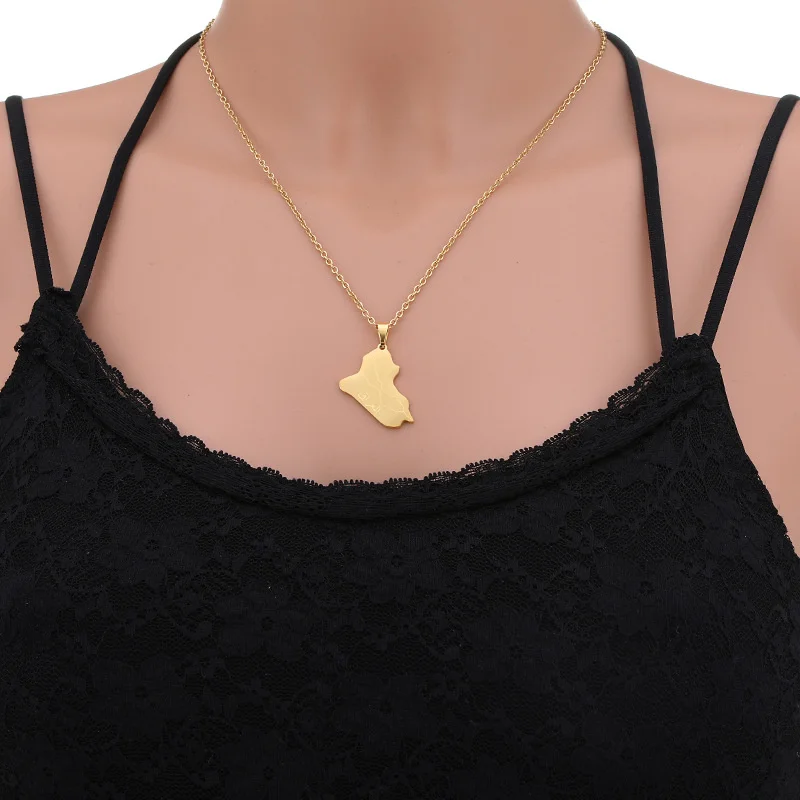 European And American Stainless Steel Lraq Republic Map Pendant Necklace