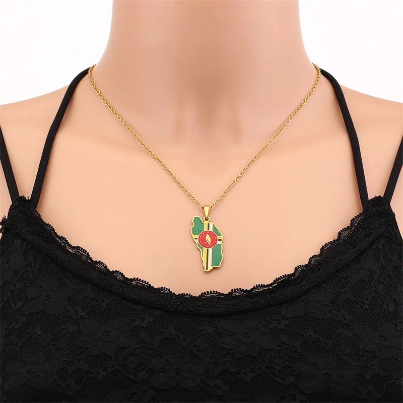 Collana Con Ciondolo Mappa Dell'Isola Della Dominica In Acciaio Inossidabile Europeo E Americano
