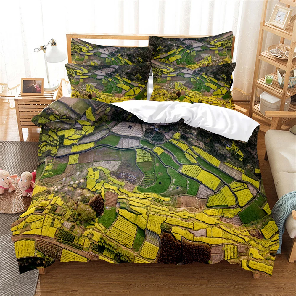 Set Biancheria Da Letto Moda Mappa Topografica 2/3 Pezzi Set Copripiumino Stampa Digitale 3D 1 Copripiumino + 1/2 Federe Taglia Us/Eu/Au