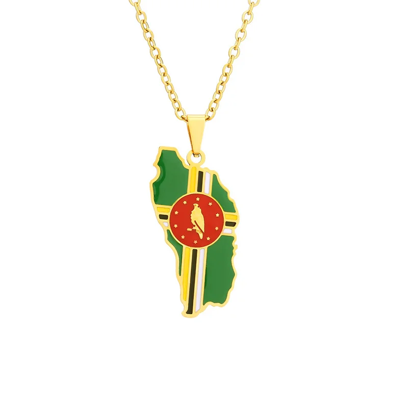 Collana Con Ciondolo Mappa Dell'Isola Della Dominica In Acciaio Inossidabile Europeo E Americano