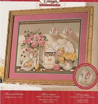 Adorabile Kit Punto Croce Contati, Bouquet Di Rose E Teiera In Porcellana Da Tè, Consegna Gratuita, 14 Ct, 22 Ct, 25Ct