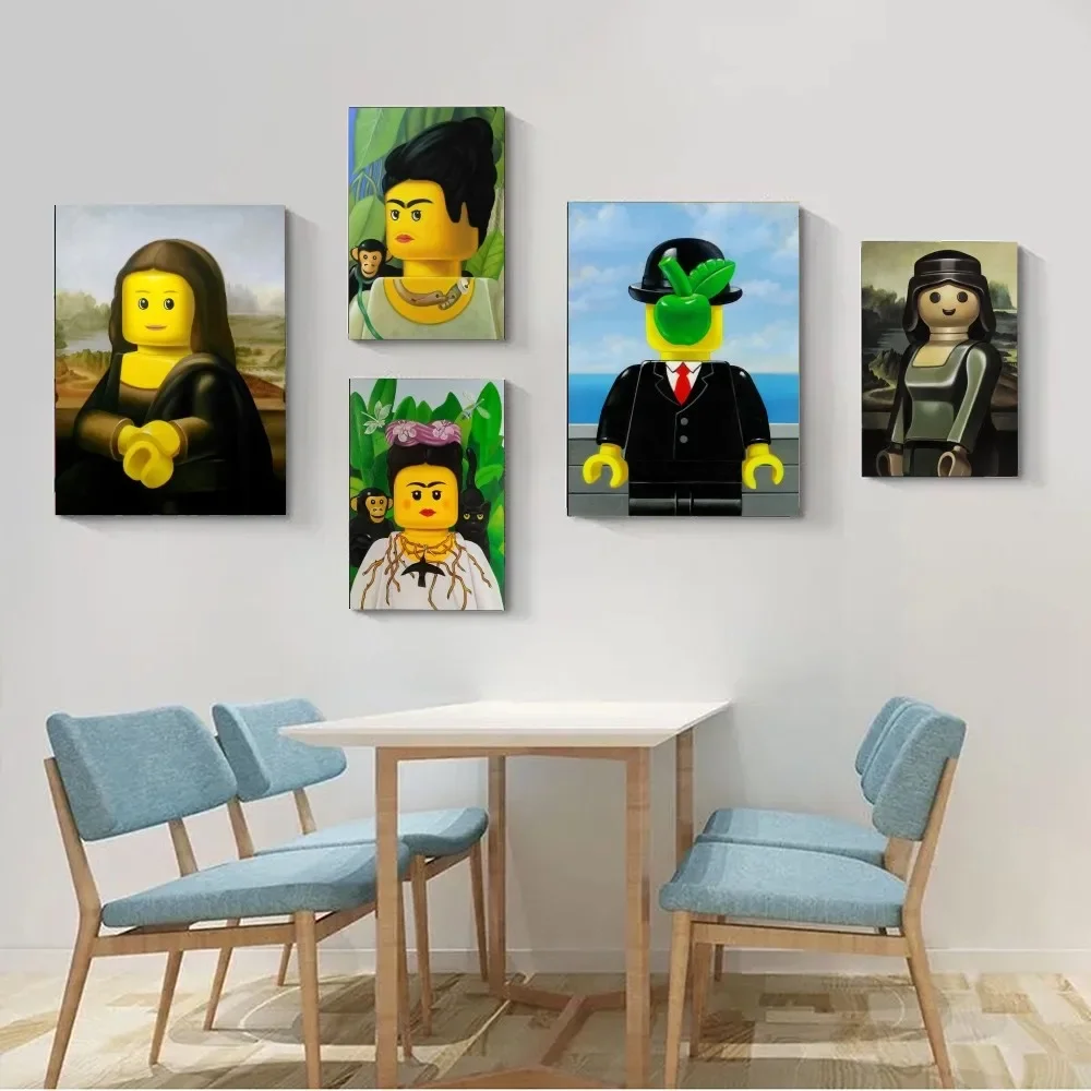 Astratto Divertente Mona Lisa L-Lego Poster Carta Kraft Vintage Poster Wall Art Pittura Studio Arte Estetica Di Piccole Dimensioni