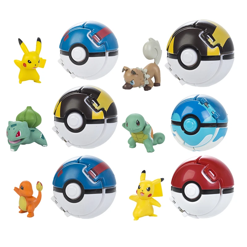 Genuine Tomy Pokemon Pikachu Balls Anime Figure Model Toys Ball Box Battle Bulbasaur Charmander Figurine Bambole Regalo Per Bambini Figma