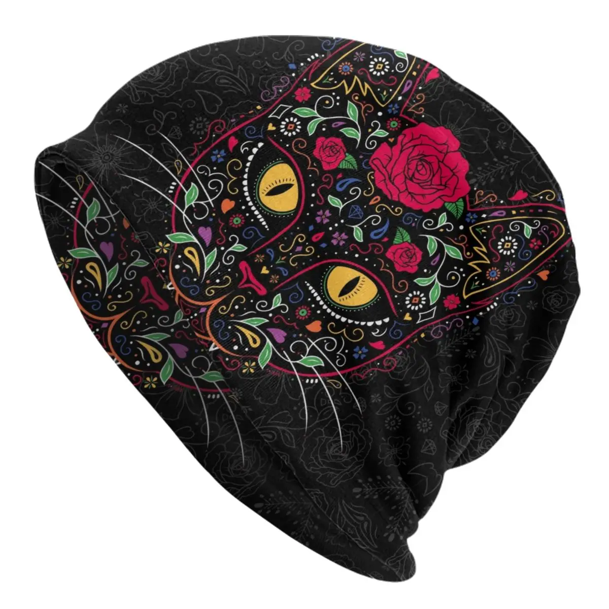 Day Of The Dead Kitten Cat Sugar Skull Bonnet Hats Street Knitting Hat Winter Mexican Halloween Floral Skullies Berretti