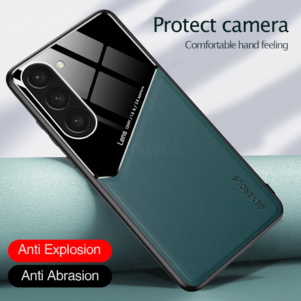 Muslimcase Car Magnetic Leather Silicone Bumper On Per Samsung Galaxy S23 Fe 5G S23Fe S 23 Fe Cover Lens Protection Fundas