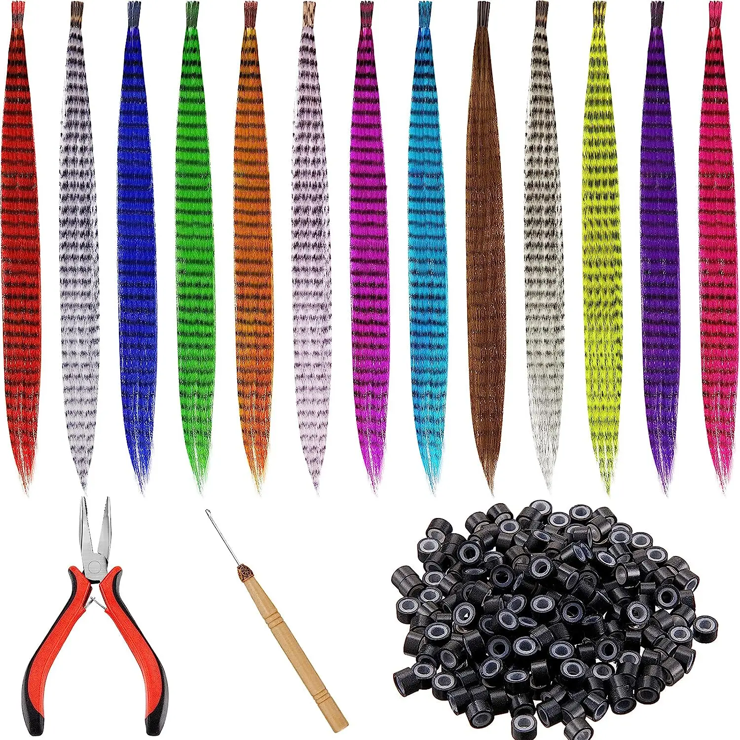 My-Diva Feather Hair Extension 10 Pezzi Capelli Finti I Tip Rainbow Capelli Sintetici 16 Pollici Hairpiece Feather Per L'Estensione Dei Capelli