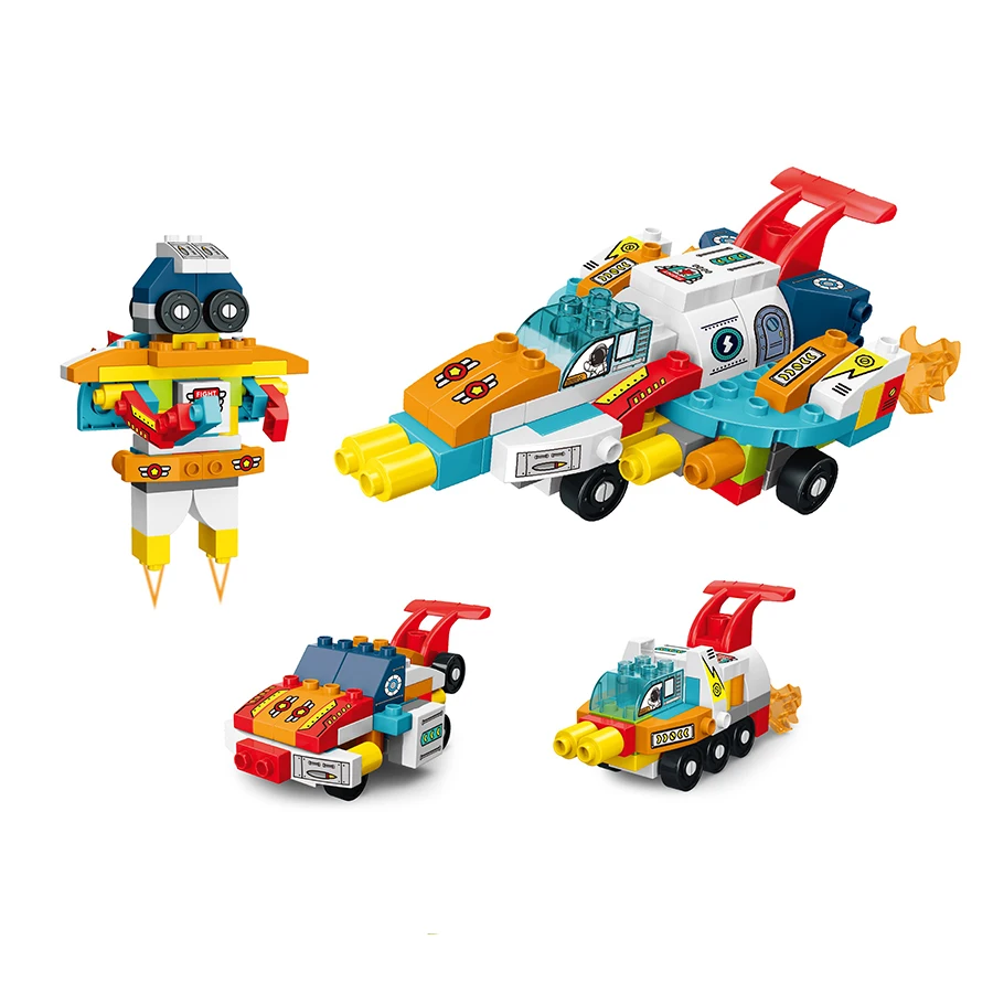 79Pcs Grandi Particelle Duplo Space Warship Building Block Fai Da Te Trasforma Robot Cars Mattoni Educativi Giocattoli Per Bambini Per Regalo Per Bamb