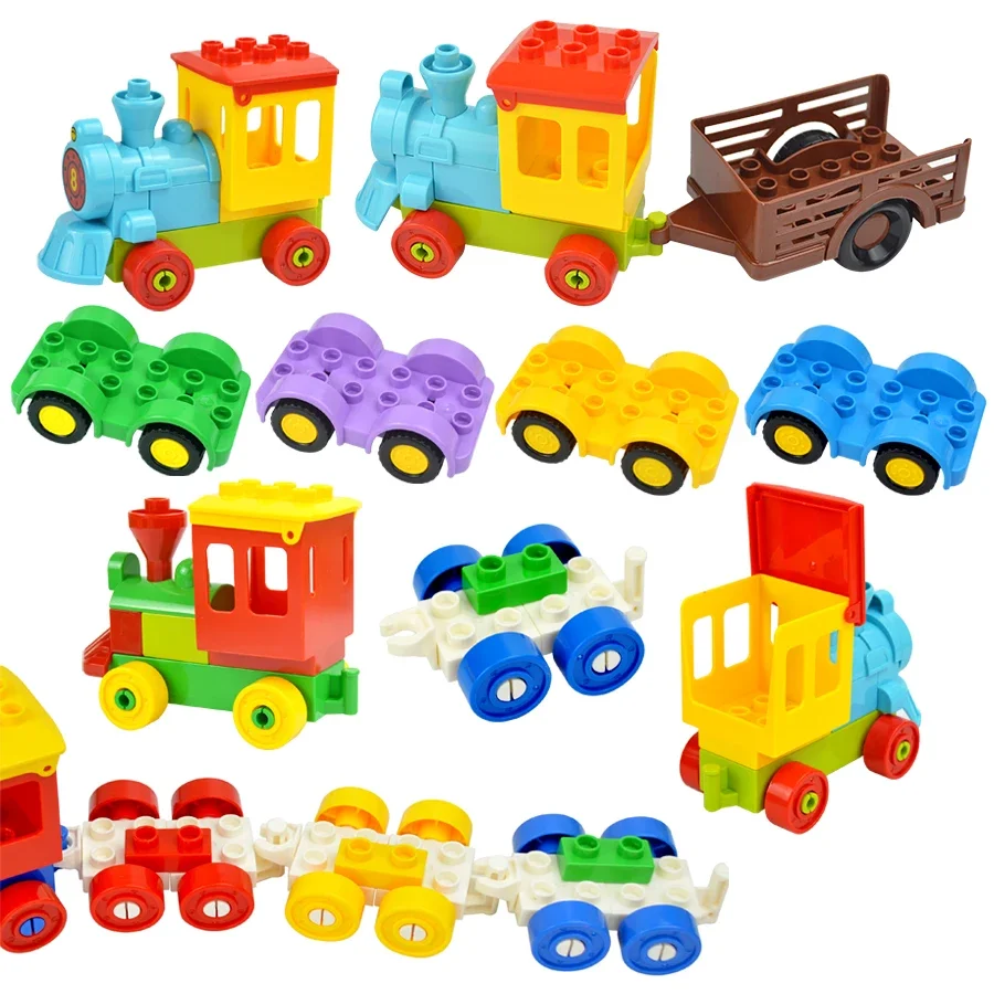 Big Size Track Bricks Train Straight Curved Switch Railway City View Large Building Bricks Wheel Bridge Toys Duploes Compatibili