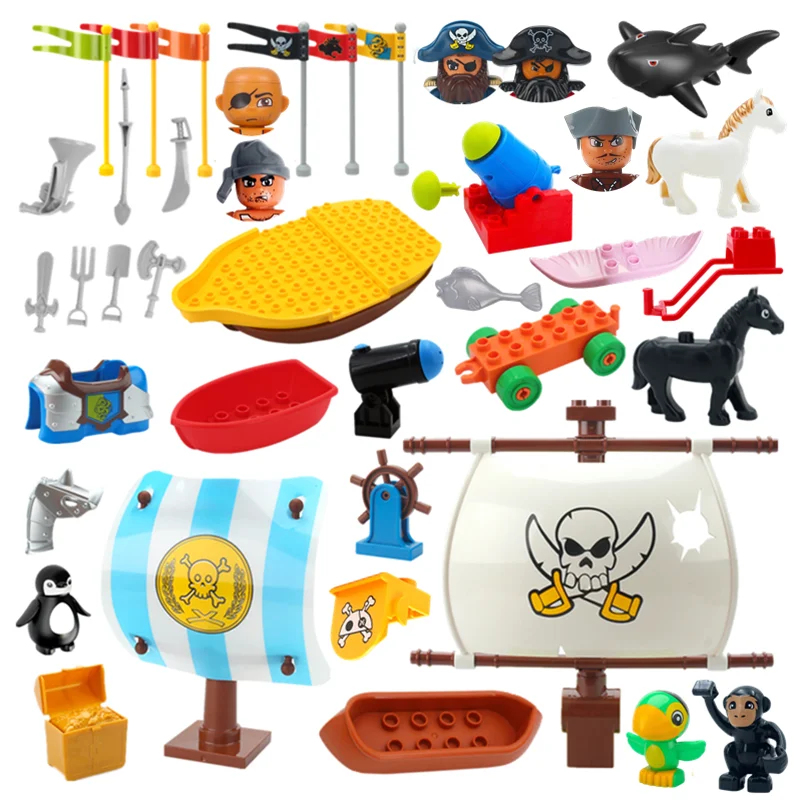 Medievale Adventure Island Ship Series Big Size Building Block Compatibile Large Duplo Pirates Bambini Bambini Assemblaggio Giocattoli Regali