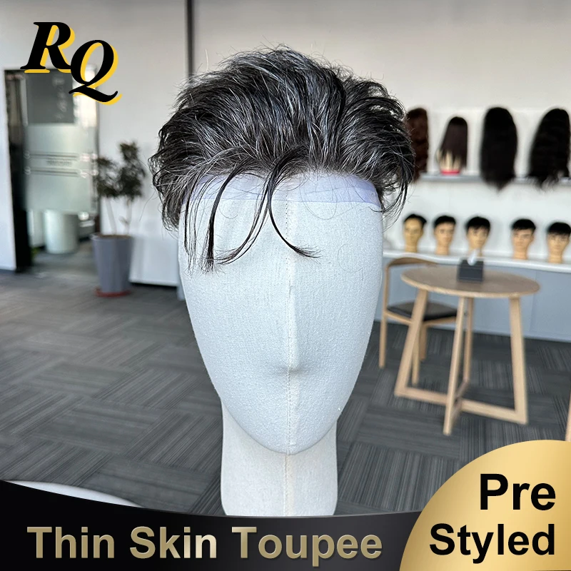 Pre Styled Men Toupee Thin Skin V Looped Capelli Umani Parrucca Da Uomo 1 B40 Sistemi Di Sostituzione Dei Capelli Di Colore Pezzo Di Capelli Protesis 