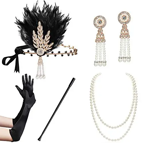 1920S Cosplay Flapper Dia Das Bruxas Charleston Traje 1920S Gatsby Acessorios Rosa Nude Copricapo Great Gatsby Pena Bandana
