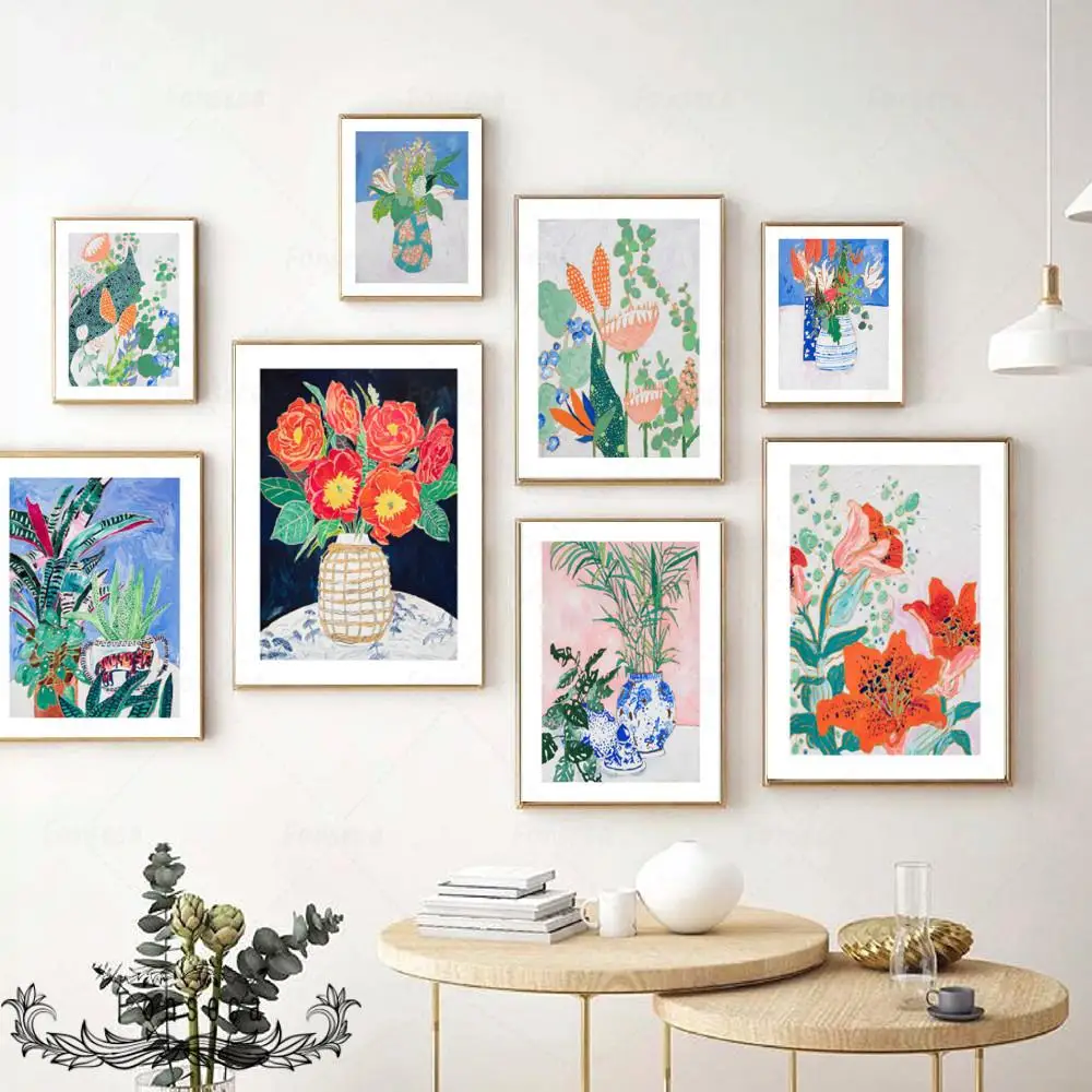 Astratta Nordic Leaf Flowers Pianta In Vaso Poster Wall Art Peony Hibiscus Rosa-Sinensis Canvas Painting Modern Home Decor