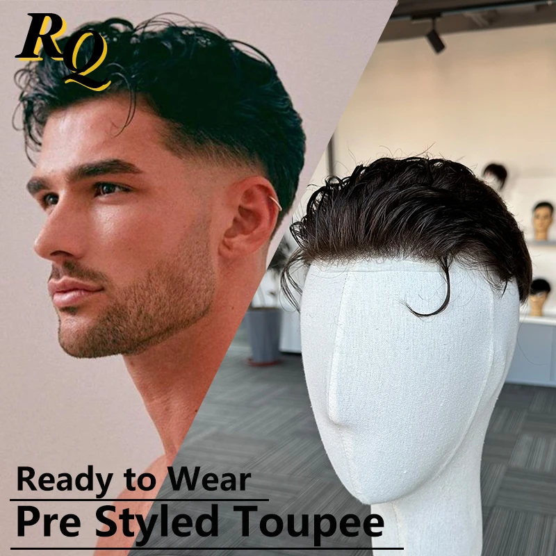 Thin Skin V Looped Toupee Pre Cut Styled Hair Men Sistema Di Sostituzione Dei Capelli Umani 3 Colori Hair Piece Protesis Hombre Parrucca Maschile