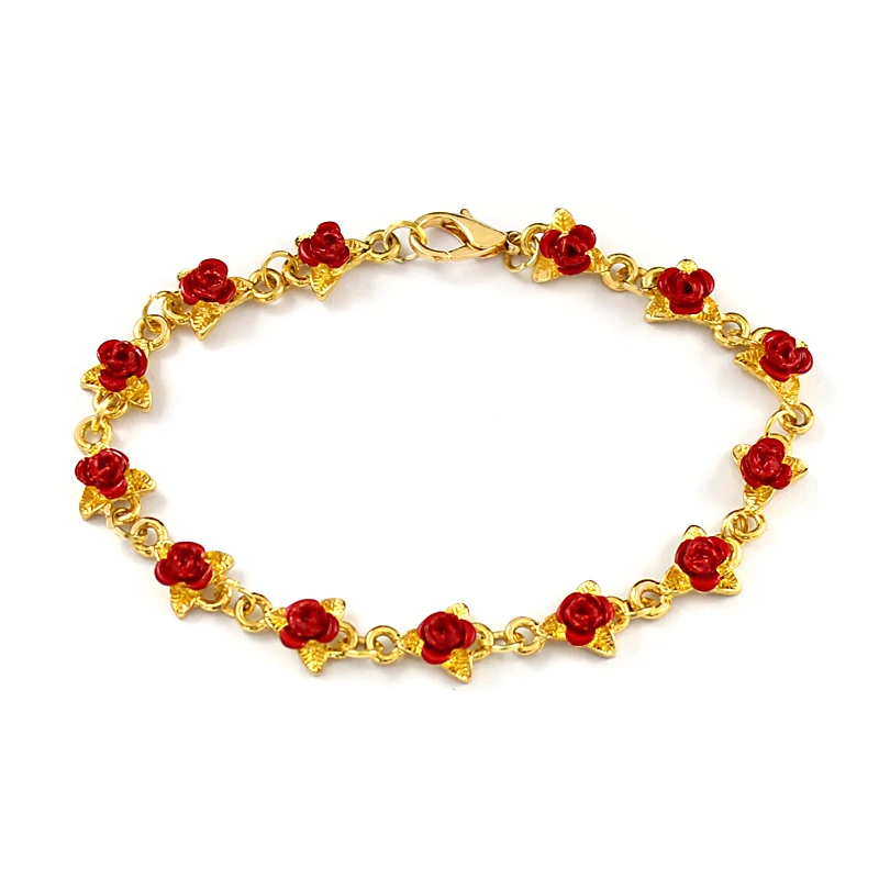 Delicato Bracciale Foglia Fiore Rosa Rossa Piccola Stella Rosa Rugosa Thunb Gioielli Con Ciondolo Femminile Regali Di Moda Per San Valentino