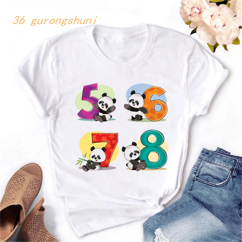 Cute Kawaii Baby Panda Bears Graphic Tees Top Numeri Divertenti Tshirt Donna T Shirt Moda Coreano Abbigliamento Vintage Dropshipping