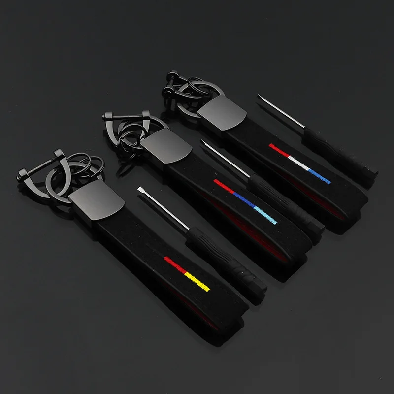 Portachiavi In Pelle Scamosciata M-Colorato M-Power Stripe Alcantara Ricamo Pistola In Pelle-Anello Portachiavi Unisex Nero Per Tutte Le Bmw (Bmw M 3 