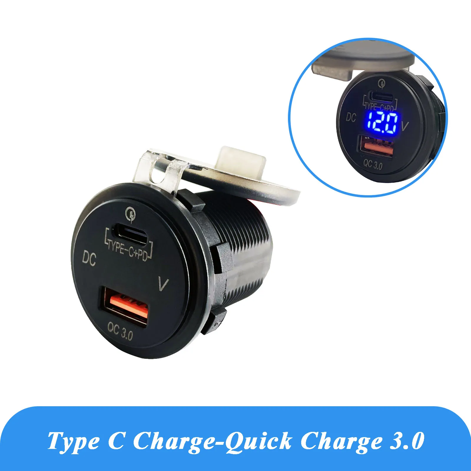 12V/24V Usb3.0 Type-C Pd Presa Di Corrente Caricabatteria Rapido Per Auto Apdater Presa Voltemter Per Caravan Marine Motorcyle