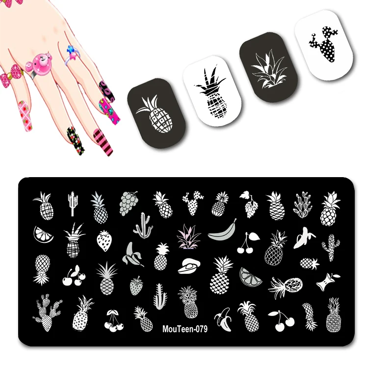 2022 New Pineapple Nail Art Template Friut Art Stamping Piatti Fragola Banana Nail Stencil Nail Tem Piatti #079