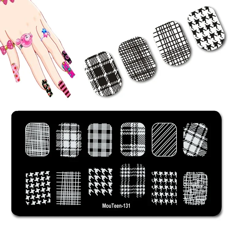 2022 New Grid Graph Nail Stamping Plates Reticolo Pattern Nail Art Template Sub-Box Nail Stencil #131