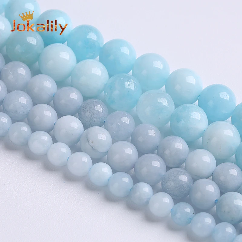 Natural Stone Aquamarine Blue Angelite Beads For Jewelry Making Round Loose Spacer Beads Diy Bracelet Necklace 4 6 8 10 12Mm 15"