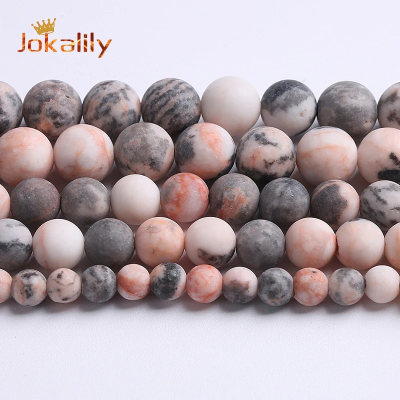 Dull Polish Pink Zebra Jasper Beads Natural Pink Stone Round Loose Beads For Jewelry Making Diy Bracelets 4 6 8 10 12Mm 15" Inch