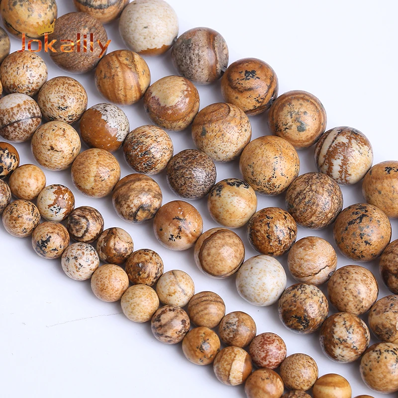 100% Natural Chinese Picture Jaspers Beads Stone Round Loose Beads Diy Bracelets Necklaces For Jewelry Making 4 6 8 10 12Mm 15"